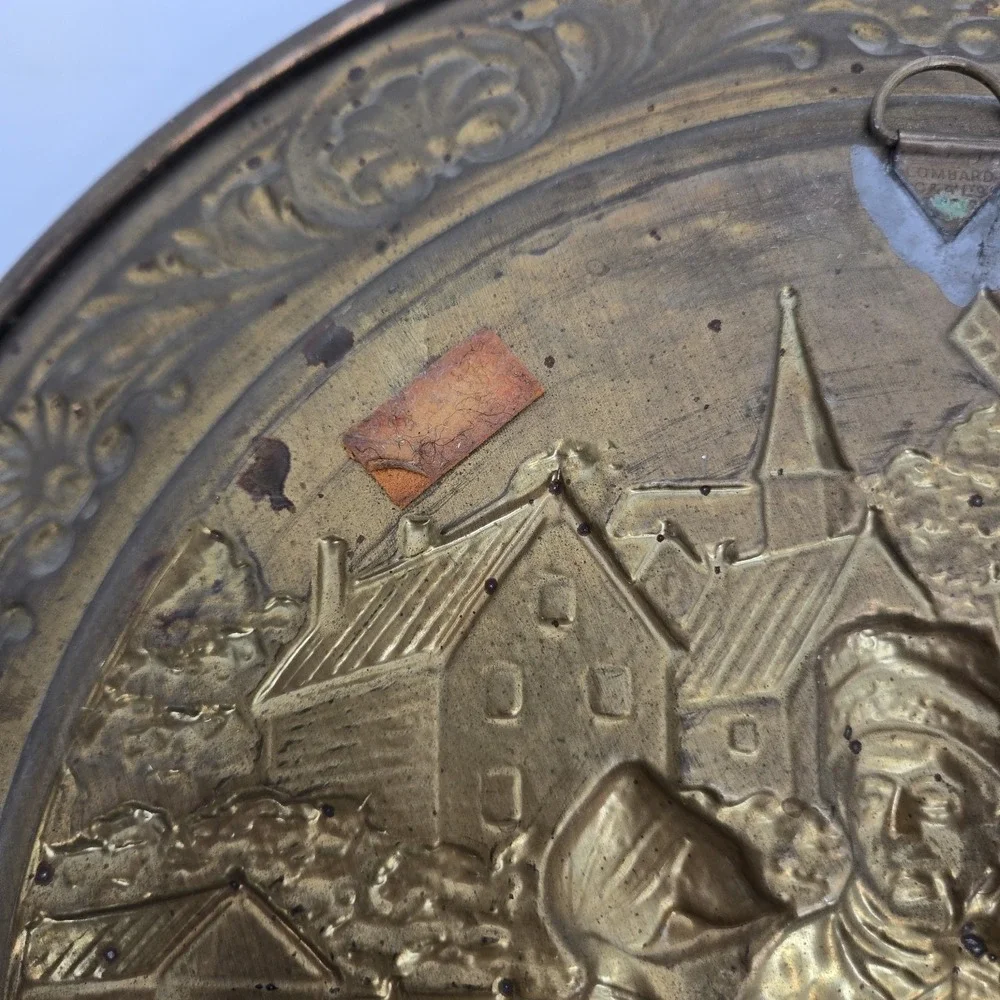 Vintage Lombard England‎ Brass Wall Plaque Dutch Windmill Scene Embossed 15